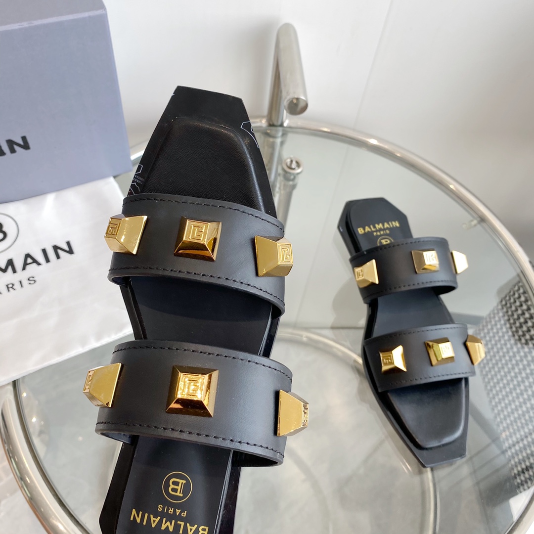 Balmain Ana-Slipper aus Leder mit Nieten - EUR FASHION
