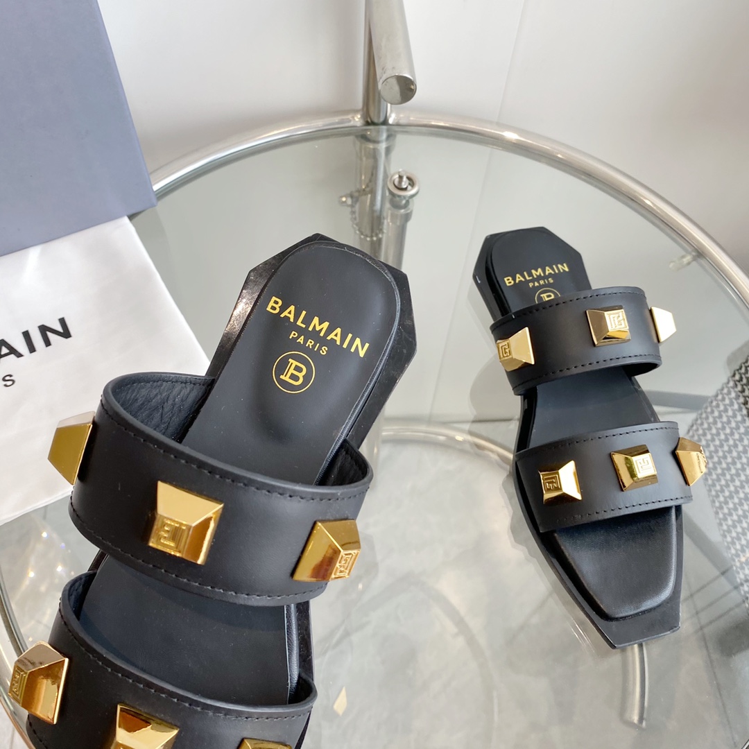 Balmain Ana-Slipper aus Leder mit Nieten - EUR FASHION