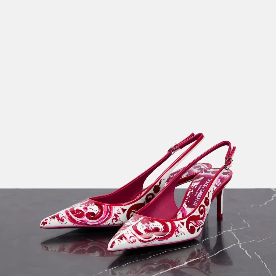 Bedruckte Slingbacks aus poliertem Kalbsleder von Dolce & Gabbana - EUR FASHION