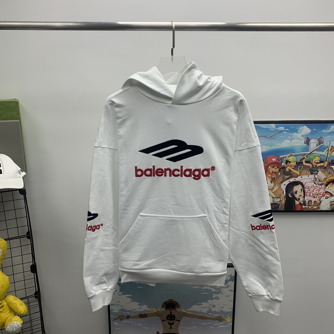 Balenciaga 3B Sports Icon Kapuzenpullover in Übergröße in Weiß - EUR FASHION