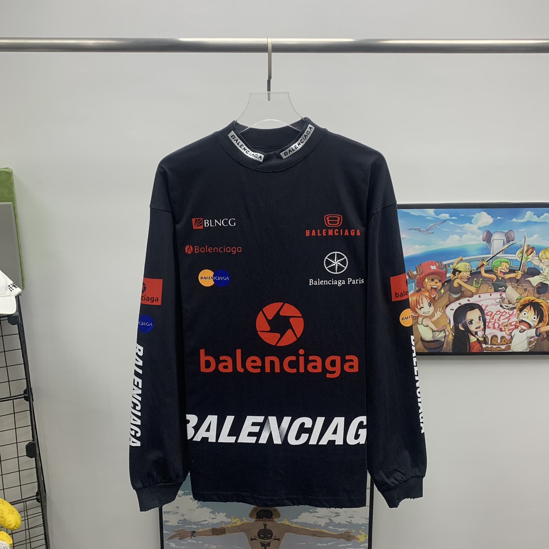 Balenciaga – Top League – Langärmliges T-Shirt in Übergröße in Schwarz - EUR FASHION