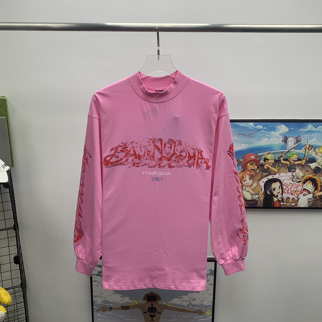 Balenciaga – Langärmliges T-Shirt in Übergröße in Rosa - EUR FASHION