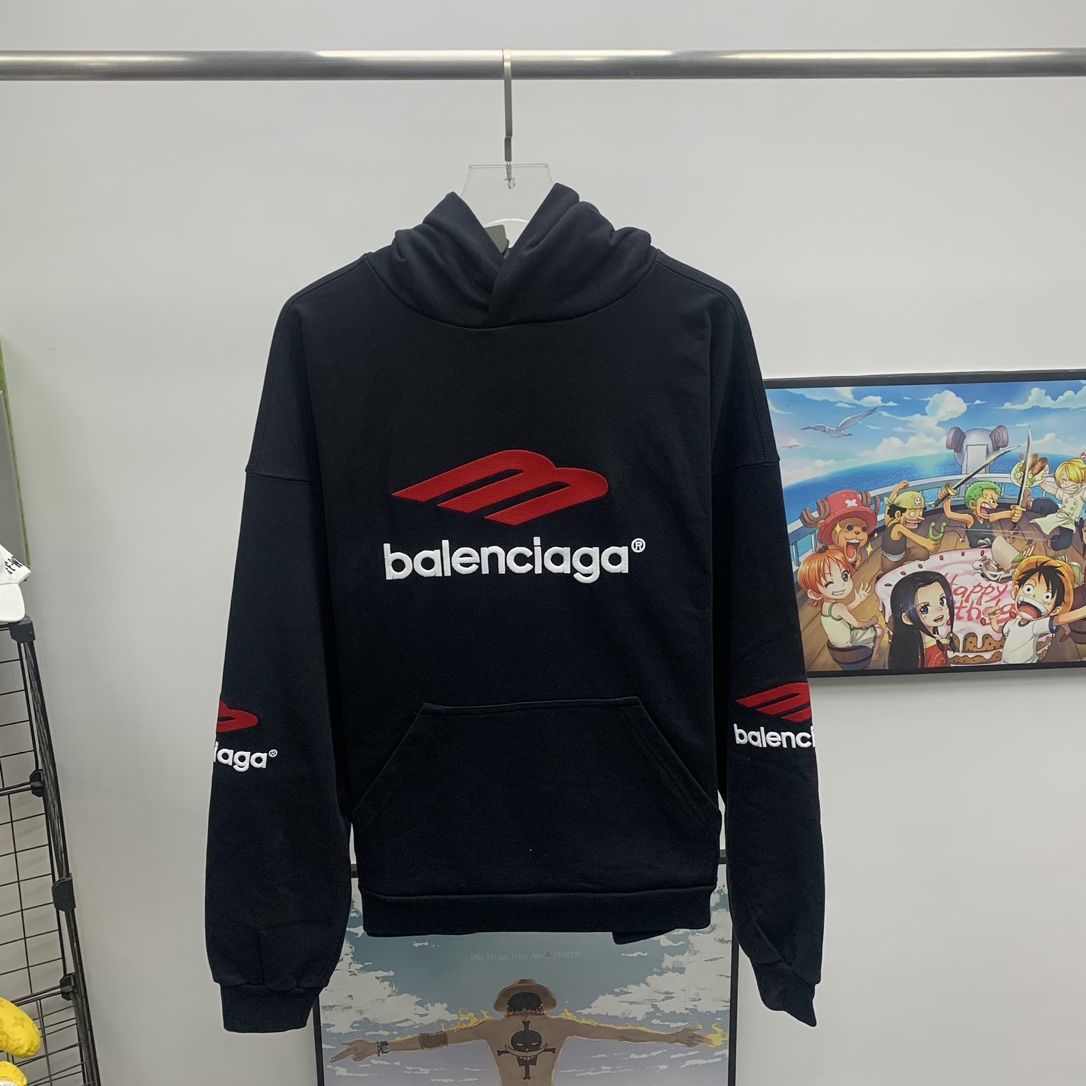 Balenciaga 3B Sports Icon Kapuzenpullover in Übergröße in Schwarz - EUR FASHION