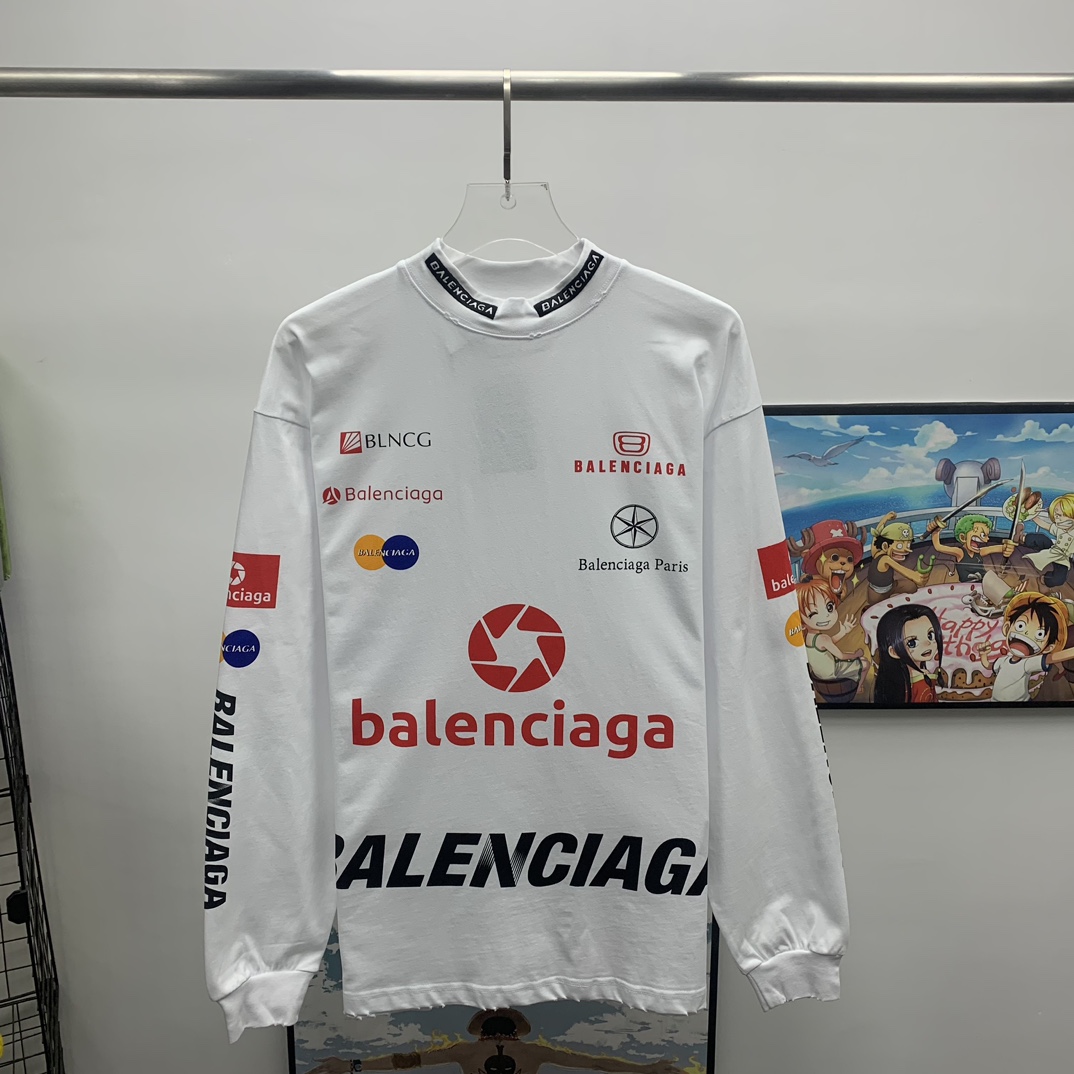 Balenciaga – Top League – Langärmliges T-Shirt in Übergröße in Weiß - EUR FASHION