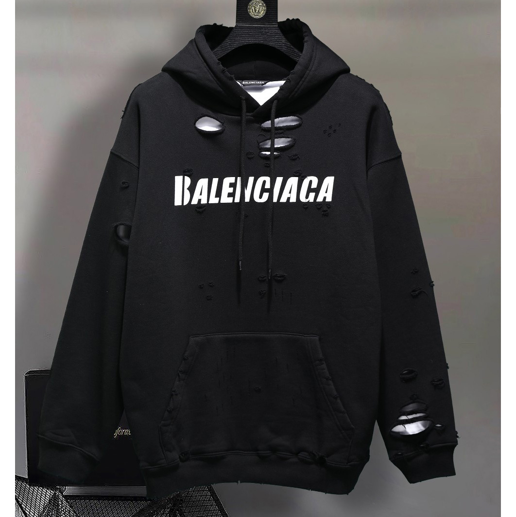 Balenciaga Destroyed Kapuzenpullover aus schwarzem und weißem Fleece - EUR FASHION