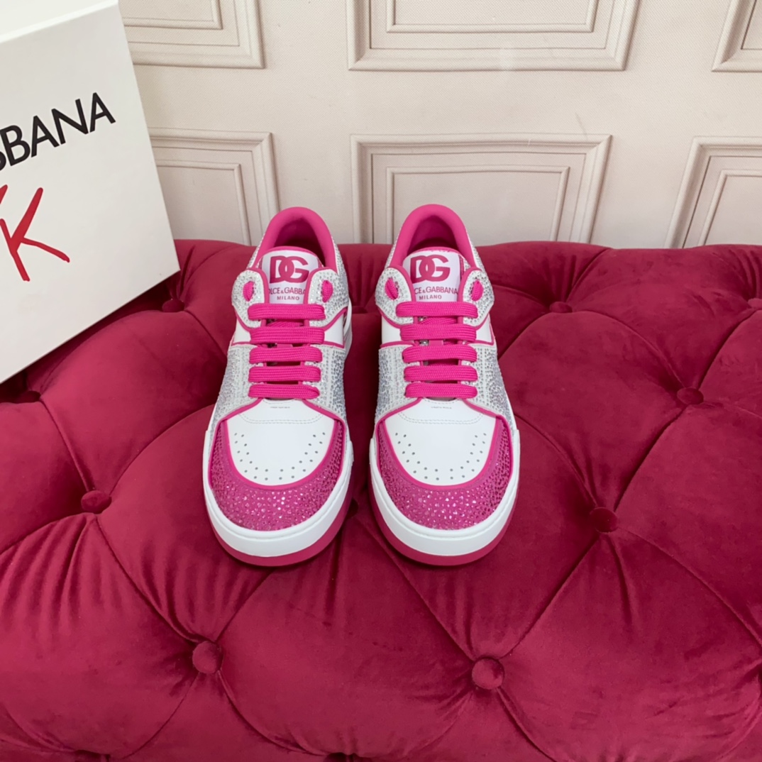 Dolce & Gabbana Damen-Sneakers aus rosafarbenem, mit Kristallen verziertem Leder - EUR FASHION