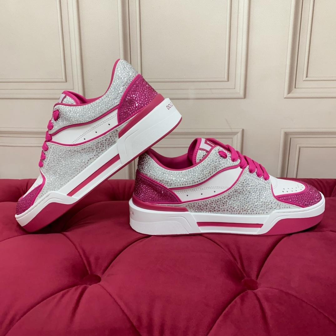 Dolce & Gabbana Damen-Sneakers aus rosafarbenem, mit Kristallen verziertem Leder - EUR FASHION