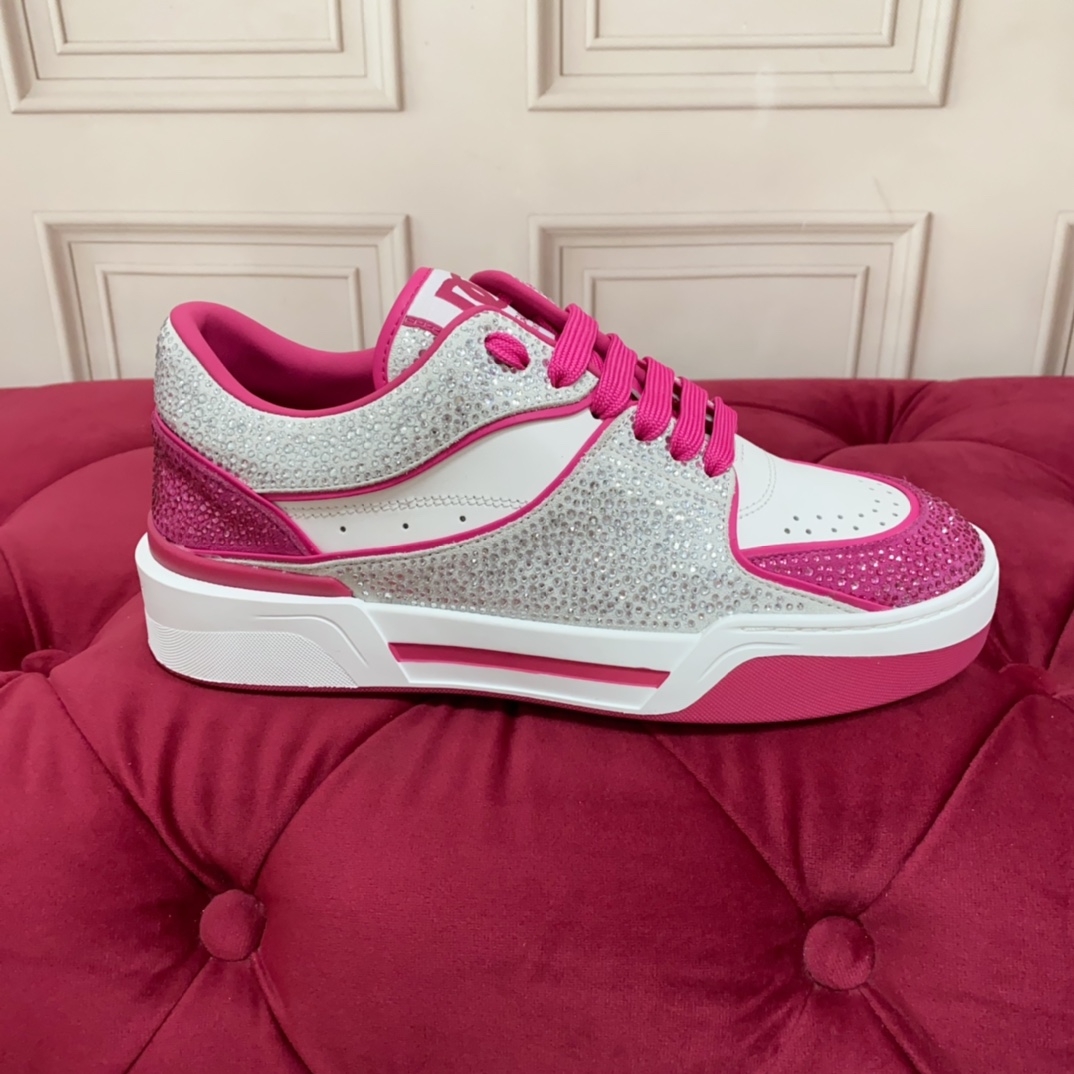 Dolce & Gabbana Damen-Sneakers aus rosafarbenem, mit Kristallen verziertem Leder - EUR FASHION
