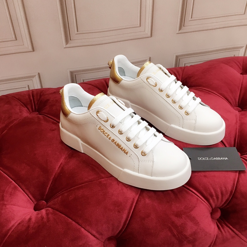 Weiße Portofino-Trainer von Dolce & Gabbana mit Perle - EUR FASHION