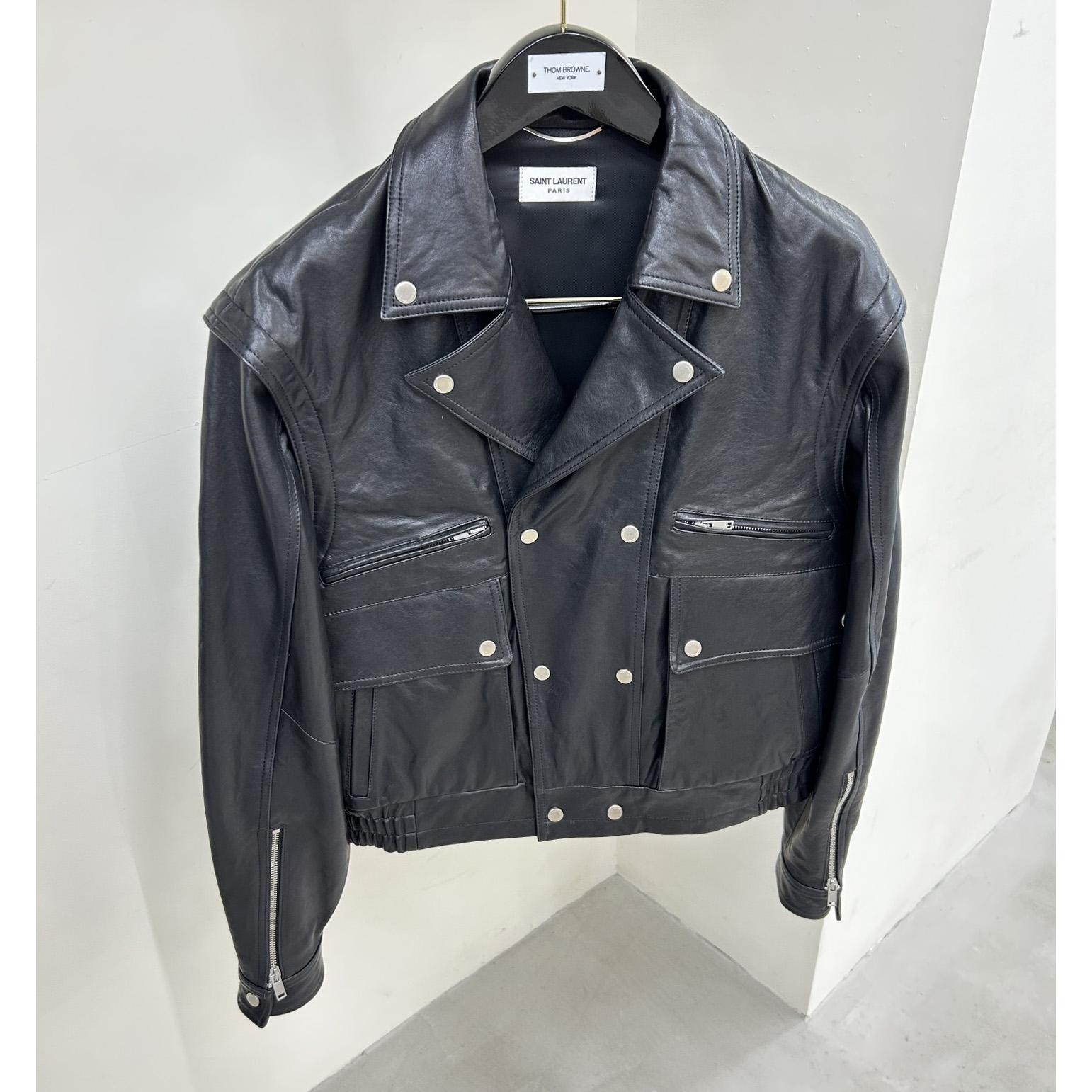 Saint Laurent Bikerjacke aus gekräuseltem Vintage-Lammleder - EUR FASHION