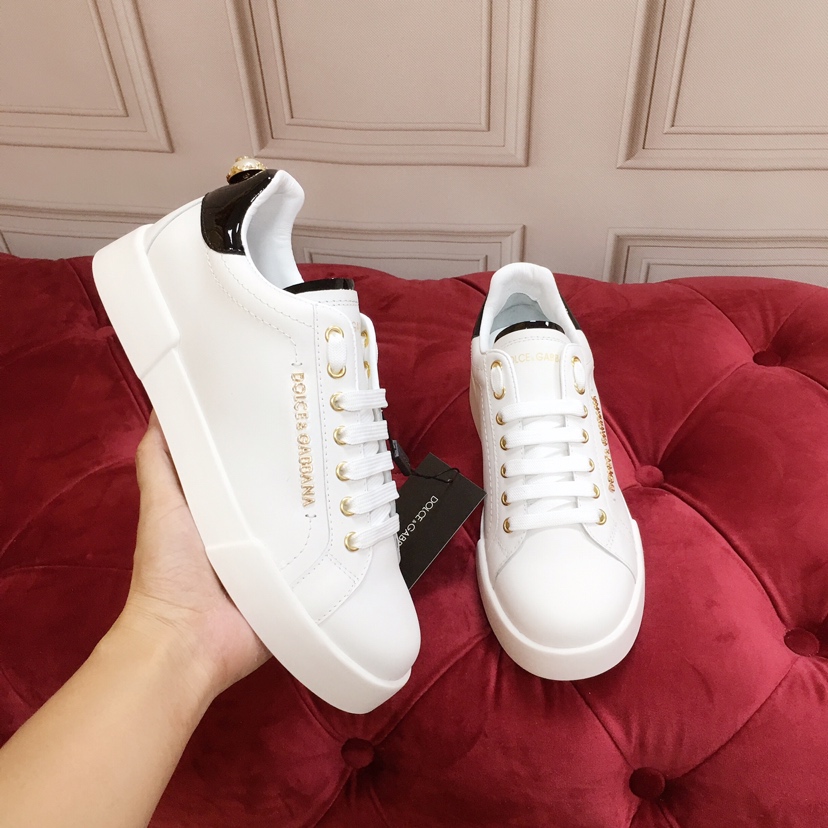 Weiße Portofino-Trainer von Dolce & Gabbana mit Perle - EUR FASHION