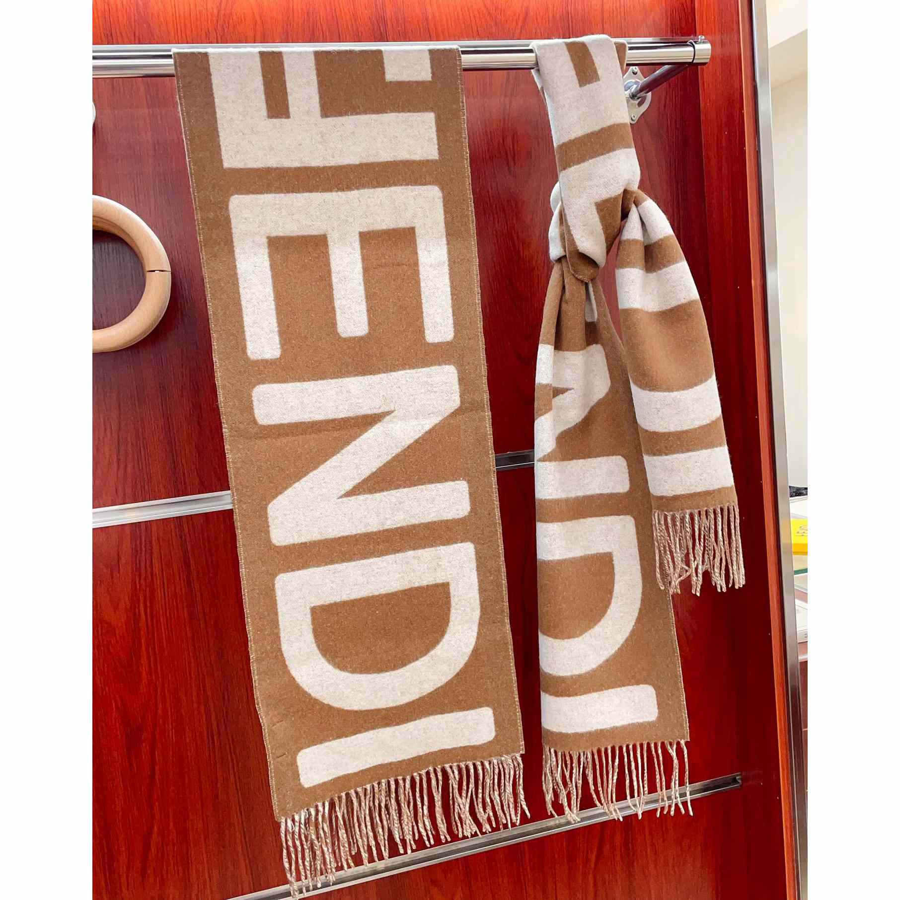 Fendi Brown And Beige Wool Scarf - EUR FASHION