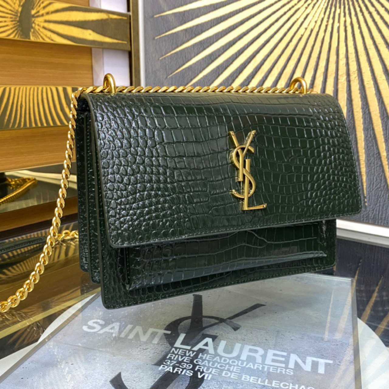 Saint Laurent Sunset Medium In Crocodile Embossed Leather(22-8-16cm) - EUR FASHION