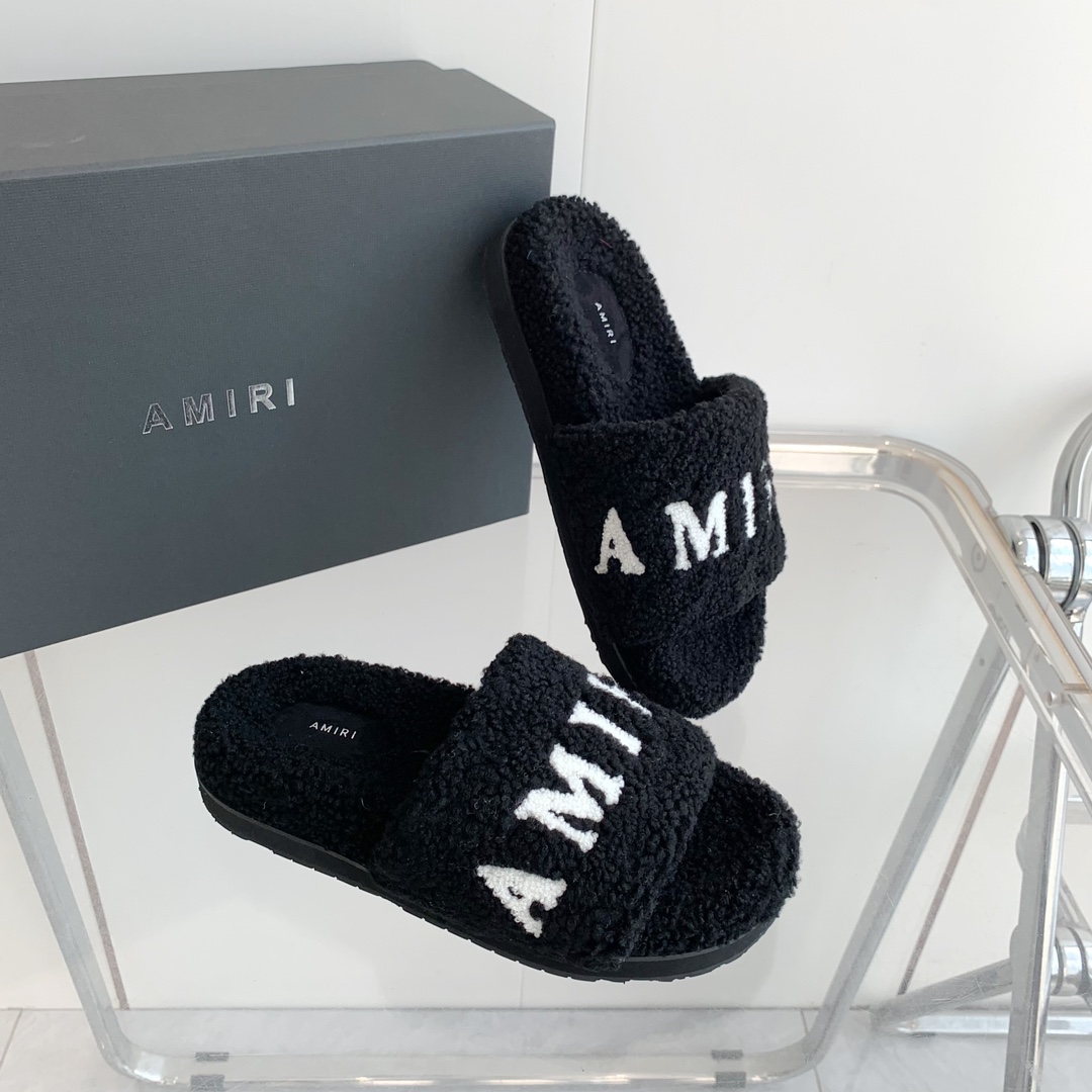 Amiri Logo-print Fleece Slippers - EUR FASHION