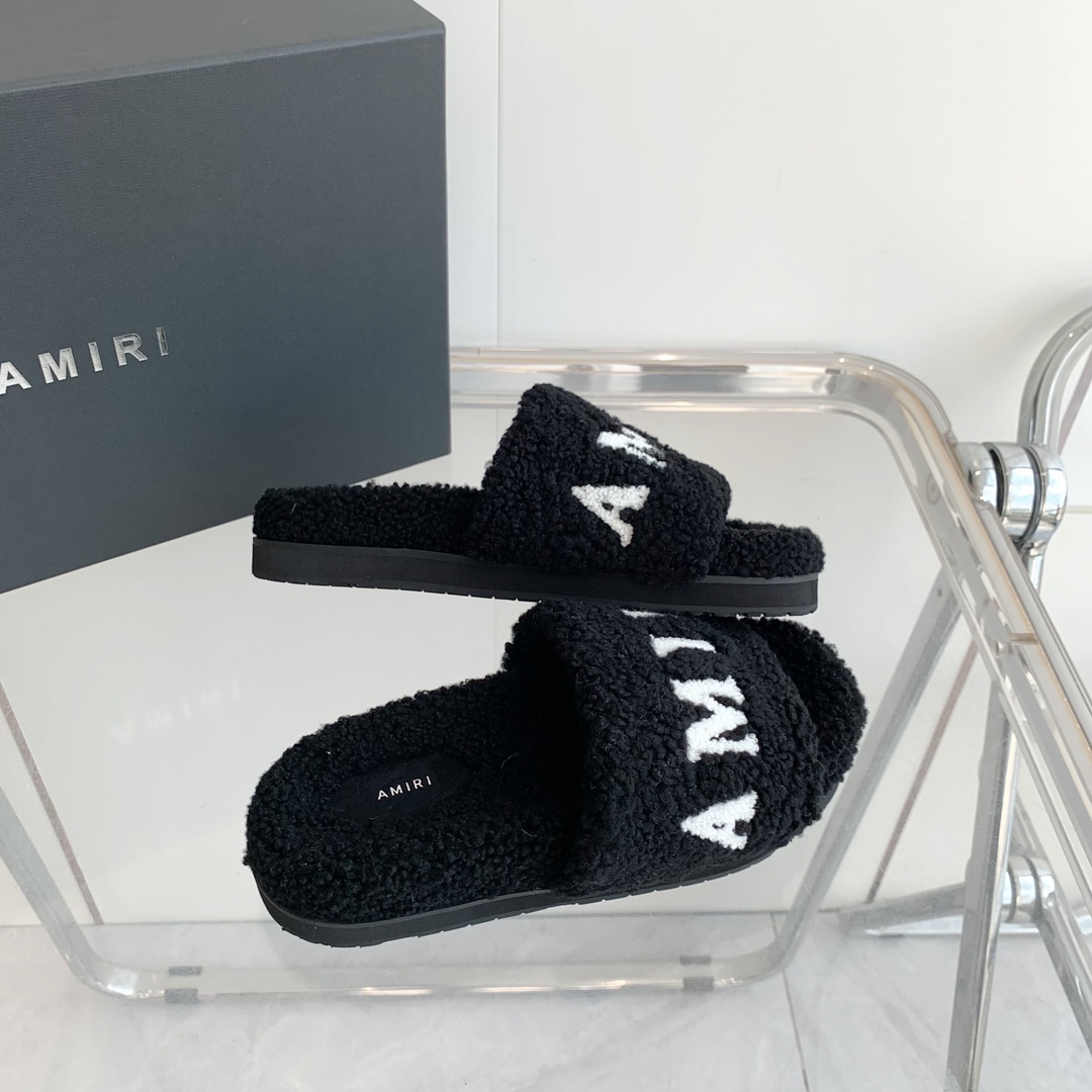 Amiri Logo-print Fleece Slippers - EUR FASHION