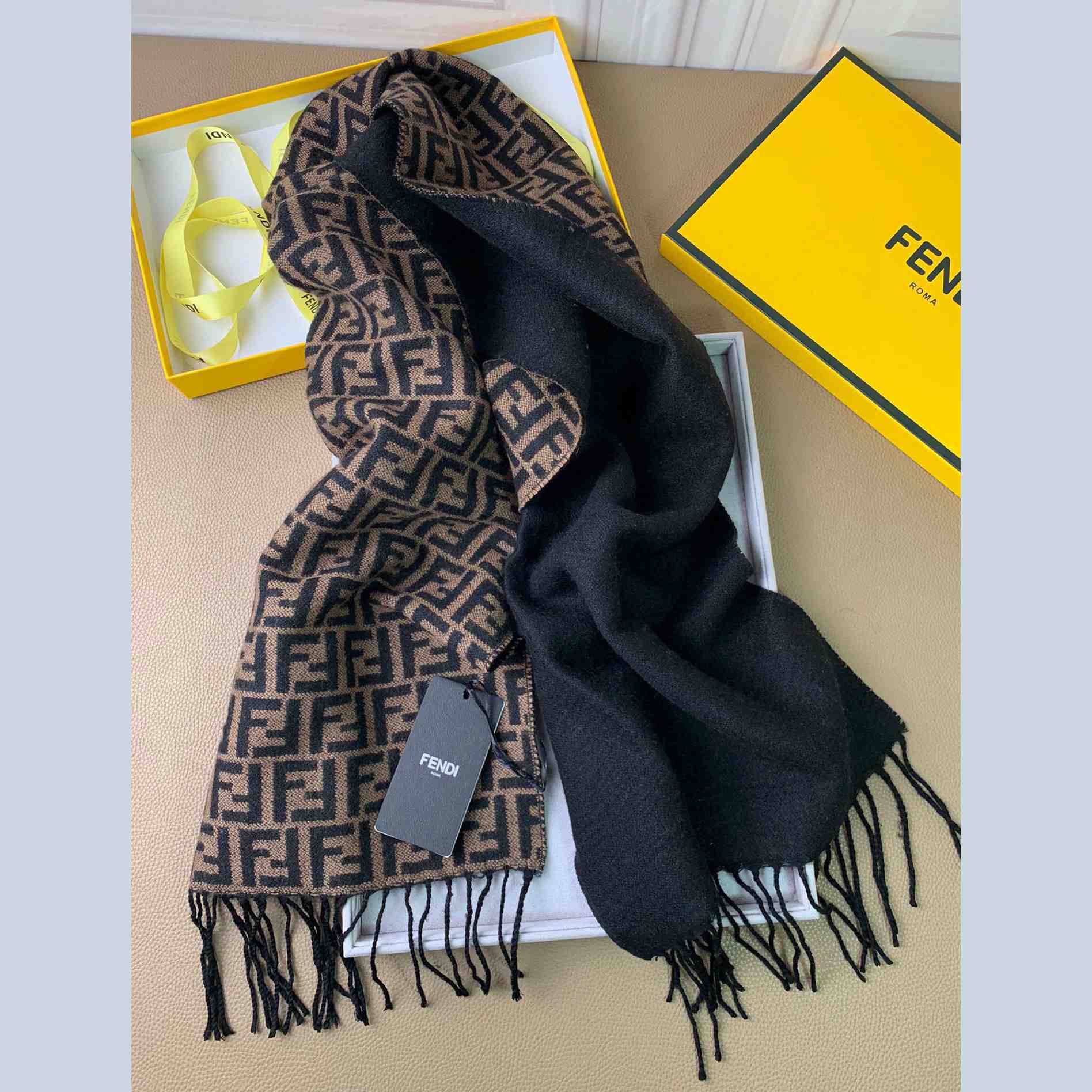 Fendi Brown Wool Stole Scarf - EUR FASHION