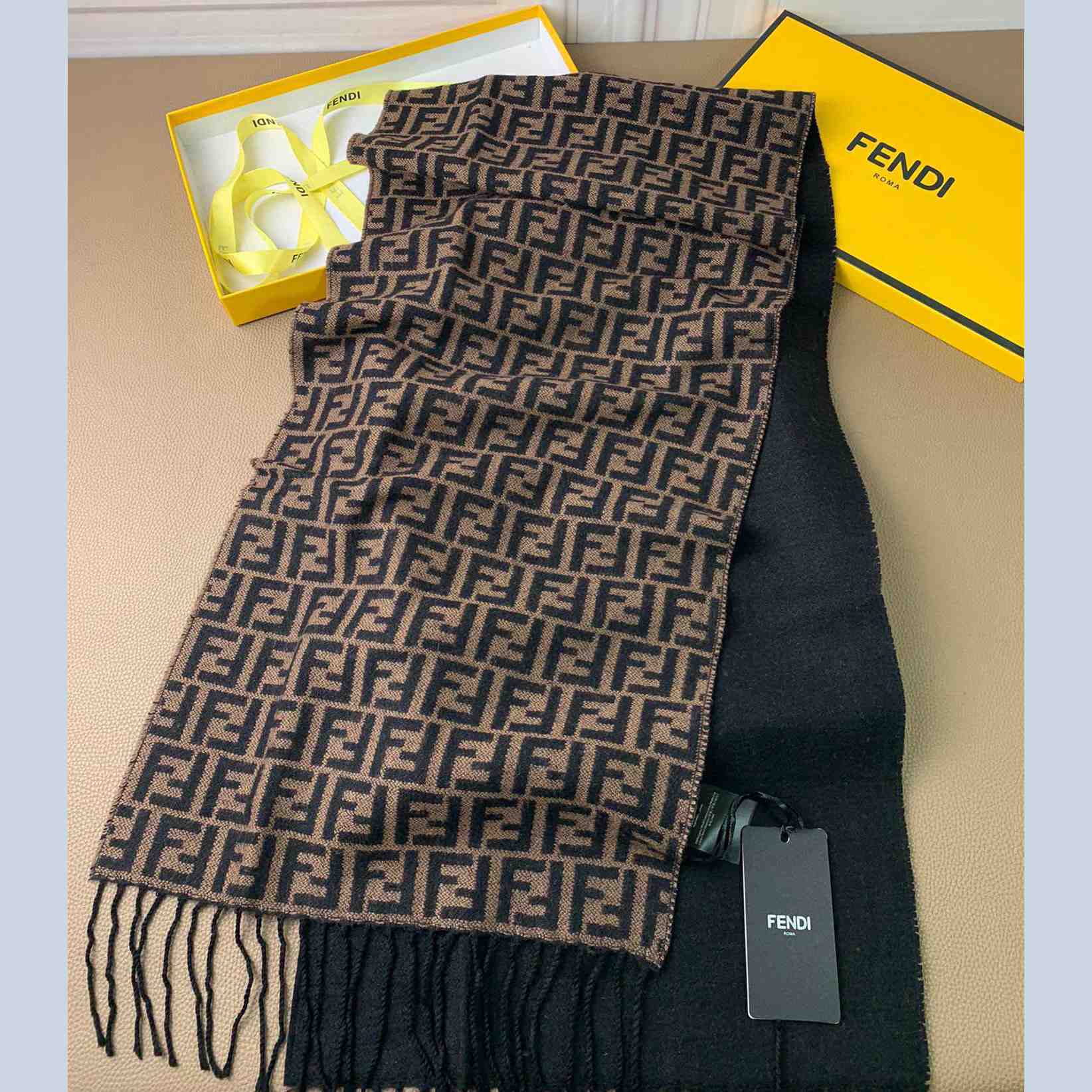 Fendi Brown Wool Stole Scarf - EUR FASHION