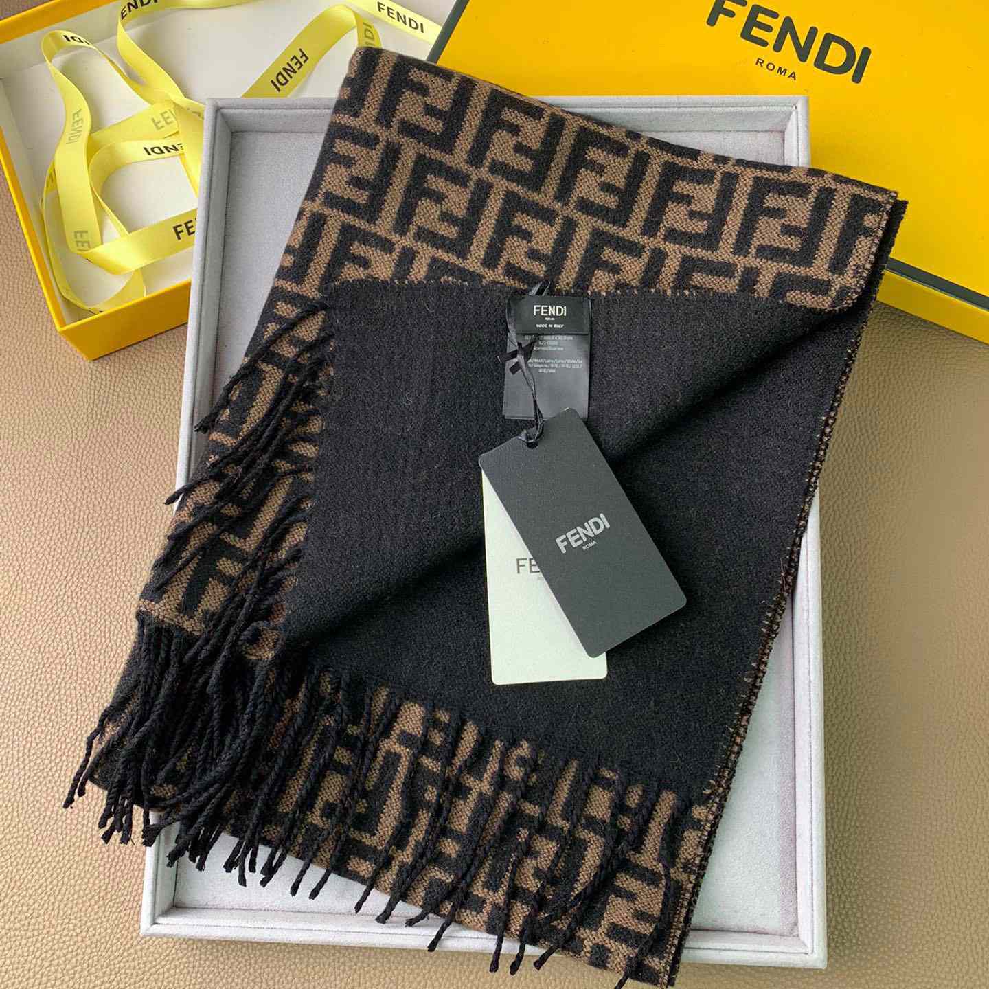 Fendi Brown Wool Stole Scarf - EUR FASHION