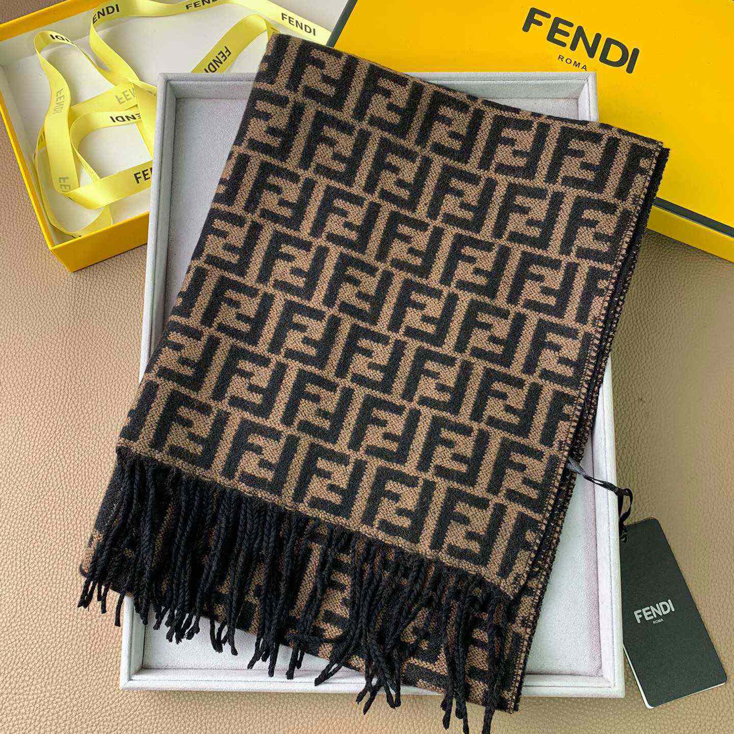 Fendi Brown Wool Stole Scarf - EUR FASHION