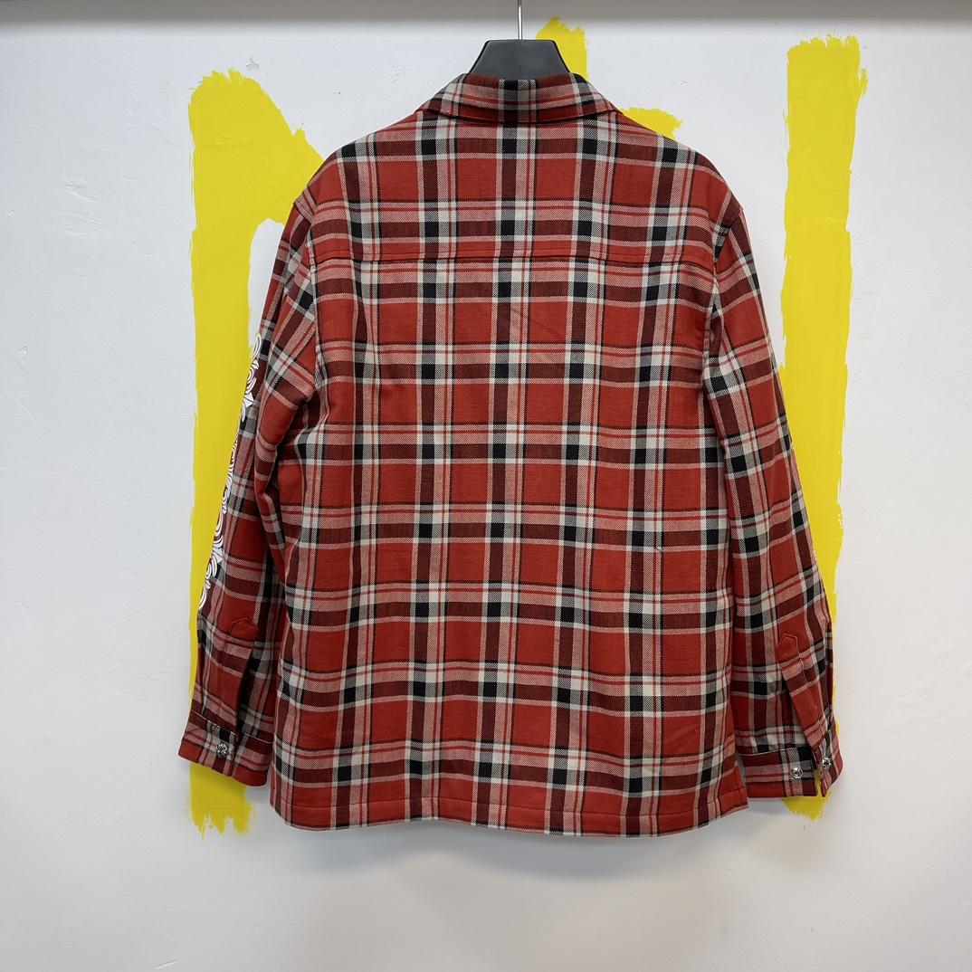 Chrome Heart Red Plaid Silver Buttons Flannel Jacket - EUR FASHION