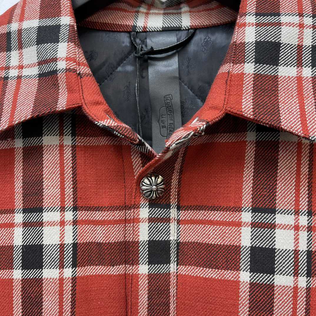 Chrome Heart Red Plaid Silver Buttons Flannel Jacket - EUR FASHION