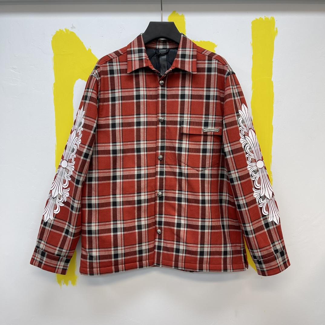 Chrome Heart Red Plaid Silver Buttons Flannel Jacket - EUR FASHION