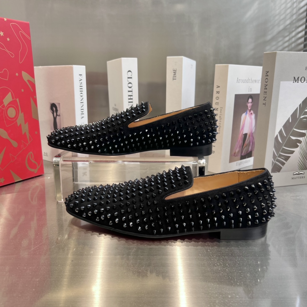 Christian Louboutin Black Dandelion Spikes Loafers - EUR FASHION