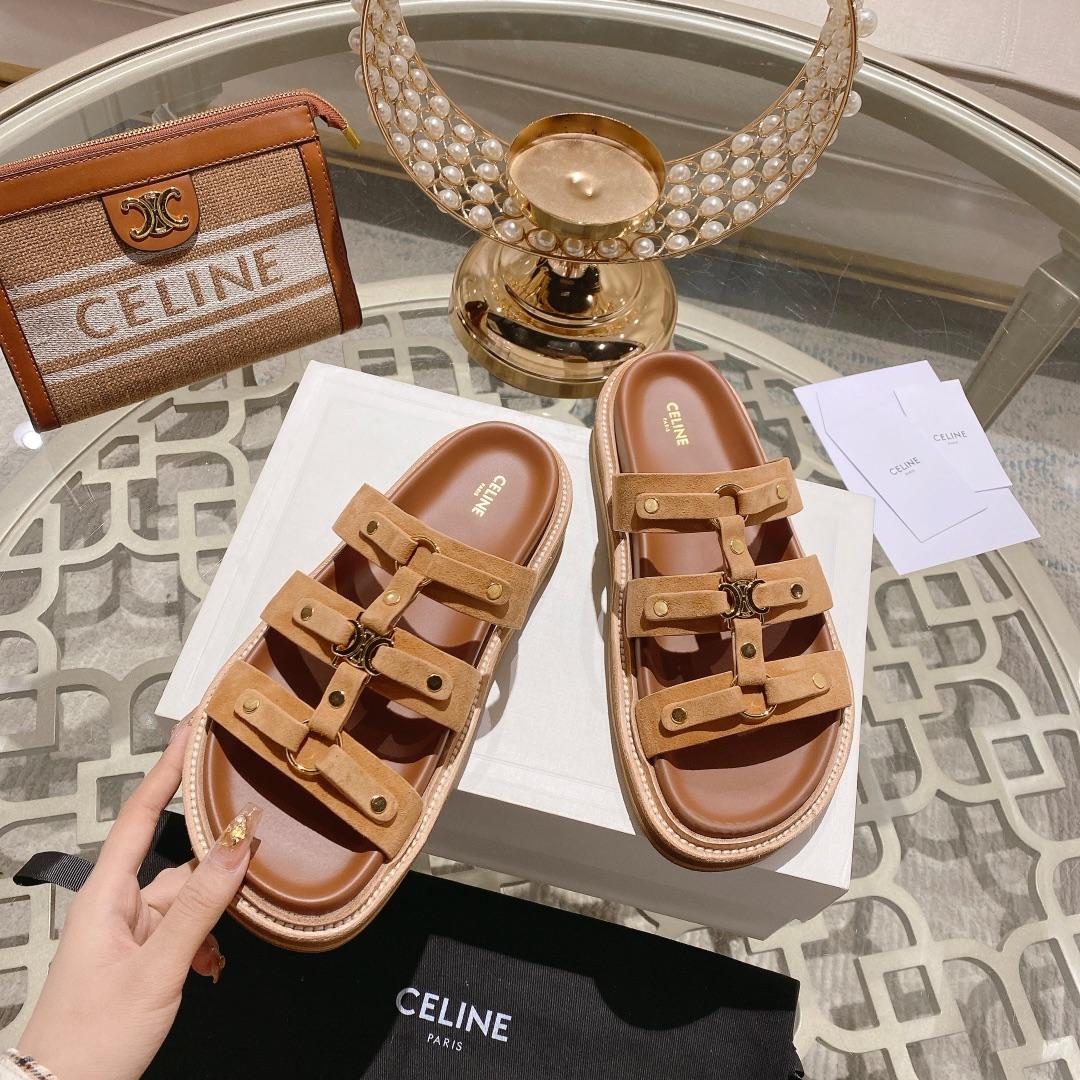 Celine Slides Tippi In  Suede Calfskin - EUR FASHION