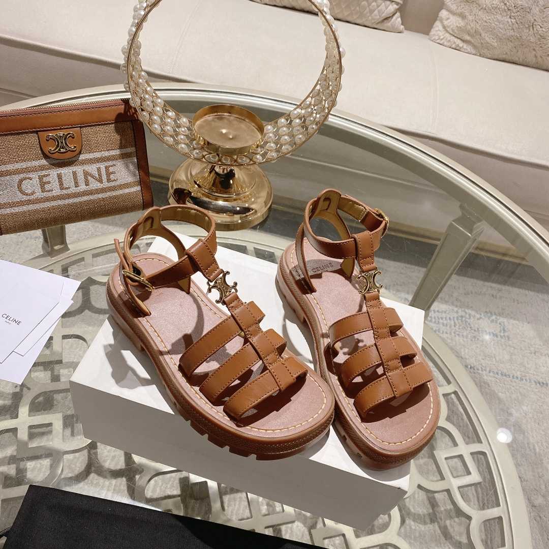 Celine Clea Triomphe Gladiator Sandal In Calfskin - Vegetal Tanning Tan - EUR FASHION