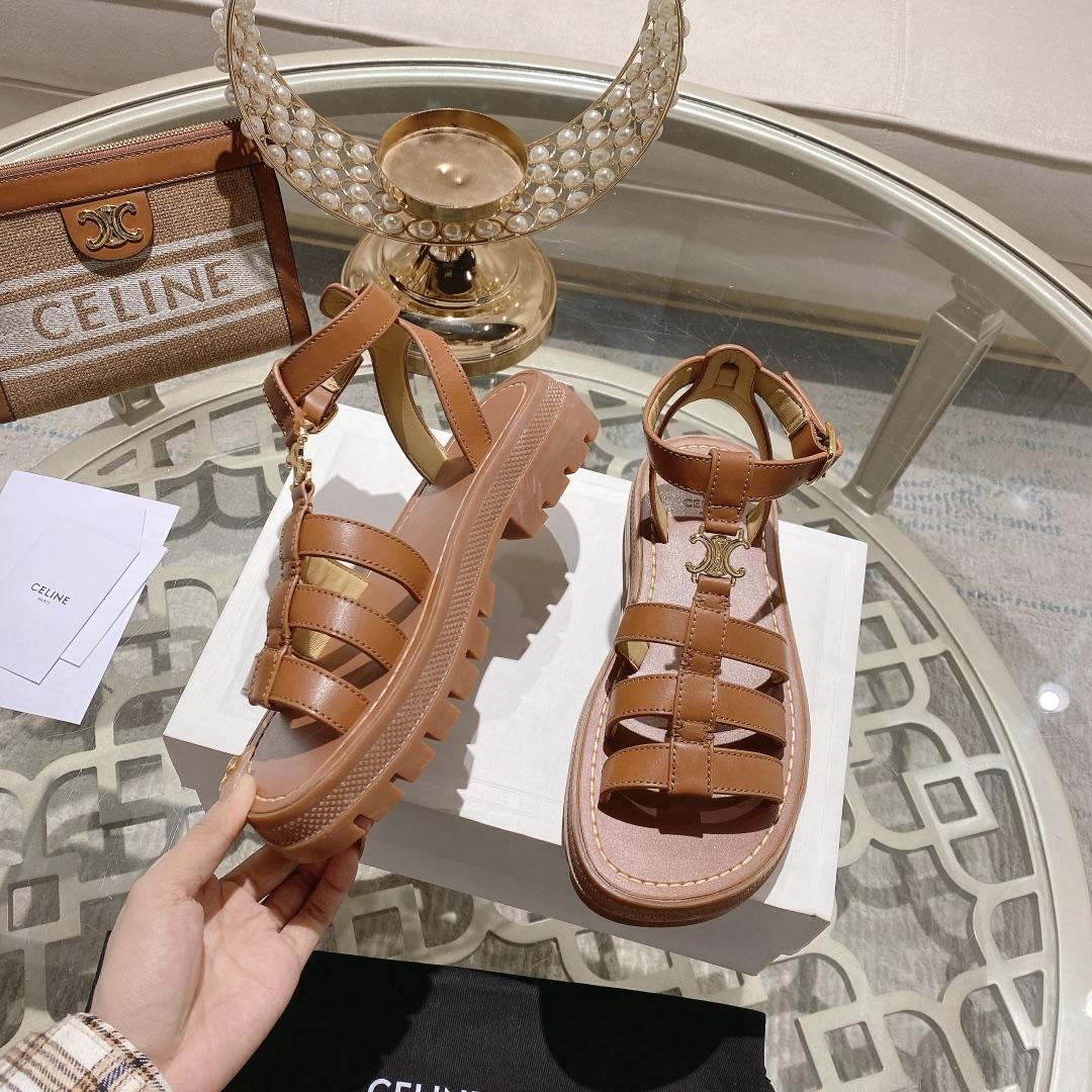 Celine Clea Triomphe Gladiator Sandal In Calfskin - Vegetal Tanning Tan - EUR FASHION