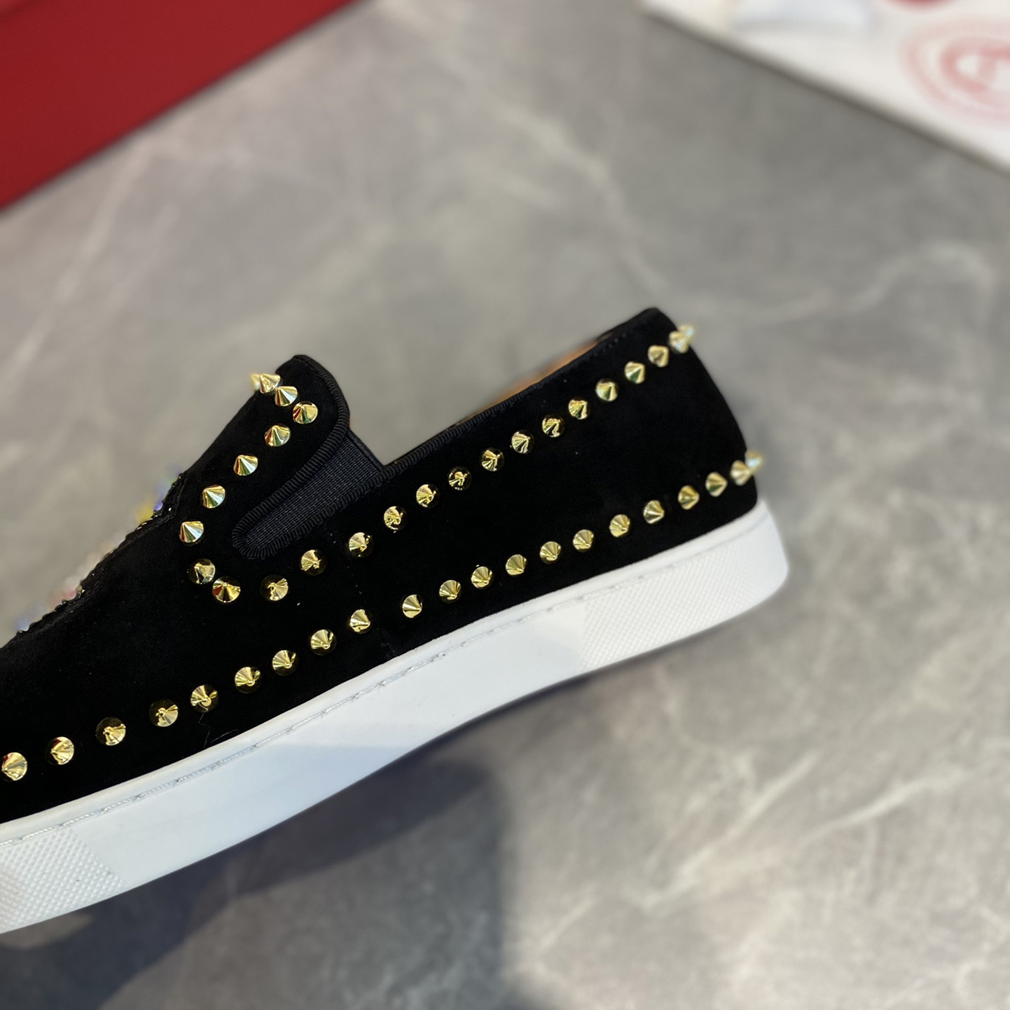 Christian Louboutin Studded Suede Spike Slip-On Sneakers - EUR FASHION