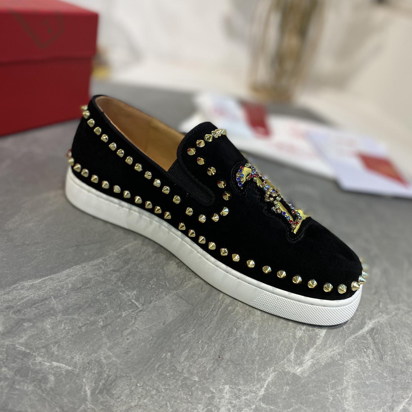 Christian Louboutin Studded Suede Spike Slip-On Sneakers - EUR FASHION