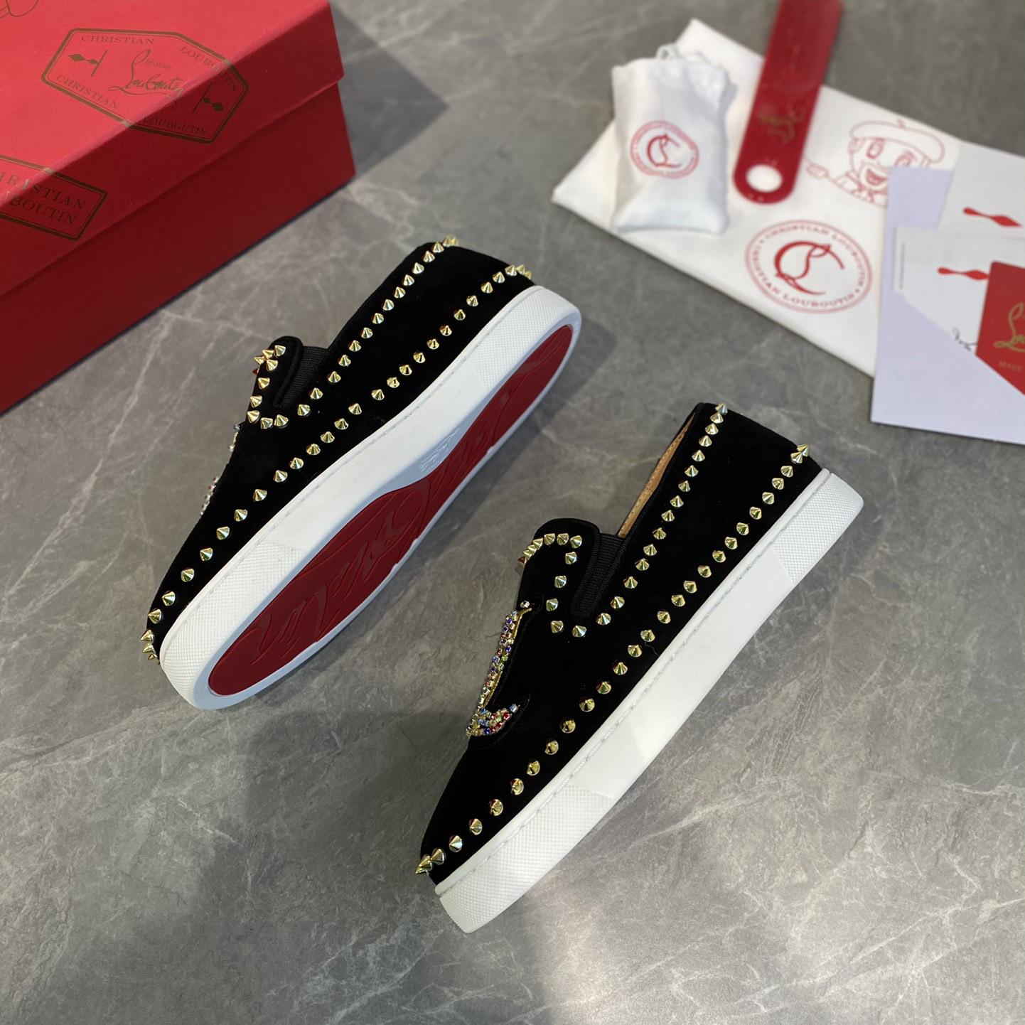 Christian Louboutin Studded Suede Spike Slip-On Sneakers - EUR FASHION