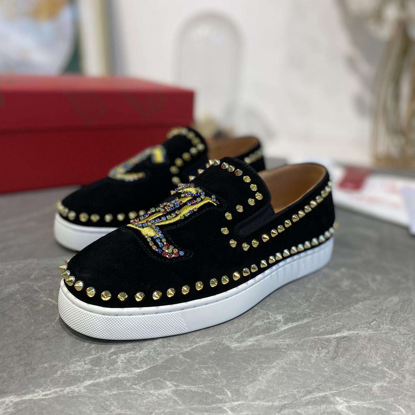 Christian Louboutin Studded Suede Spike Slip-On Sneakers - EUR FASHION