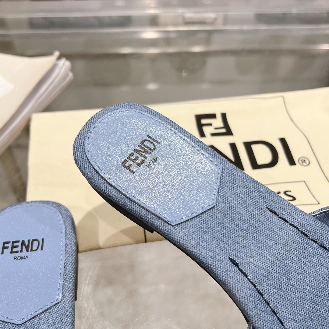 Fendi Signature Blue Denim Slides - EUR FASHION