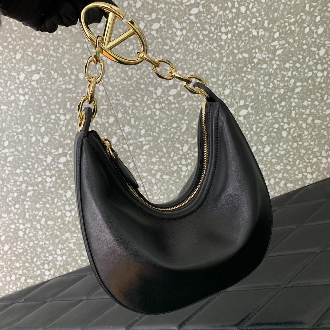 Valenti VLogo Moon Mini Hobo Bag In Nappa Leather With Chain - EUR FASHION