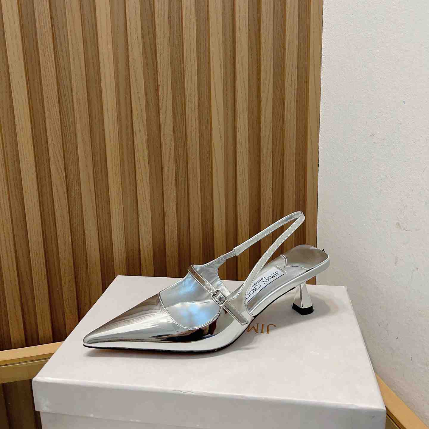 Jimmy Choo Didi 45 Silver Liquid Metal Leather Pointed Pumps - EUR FASHION