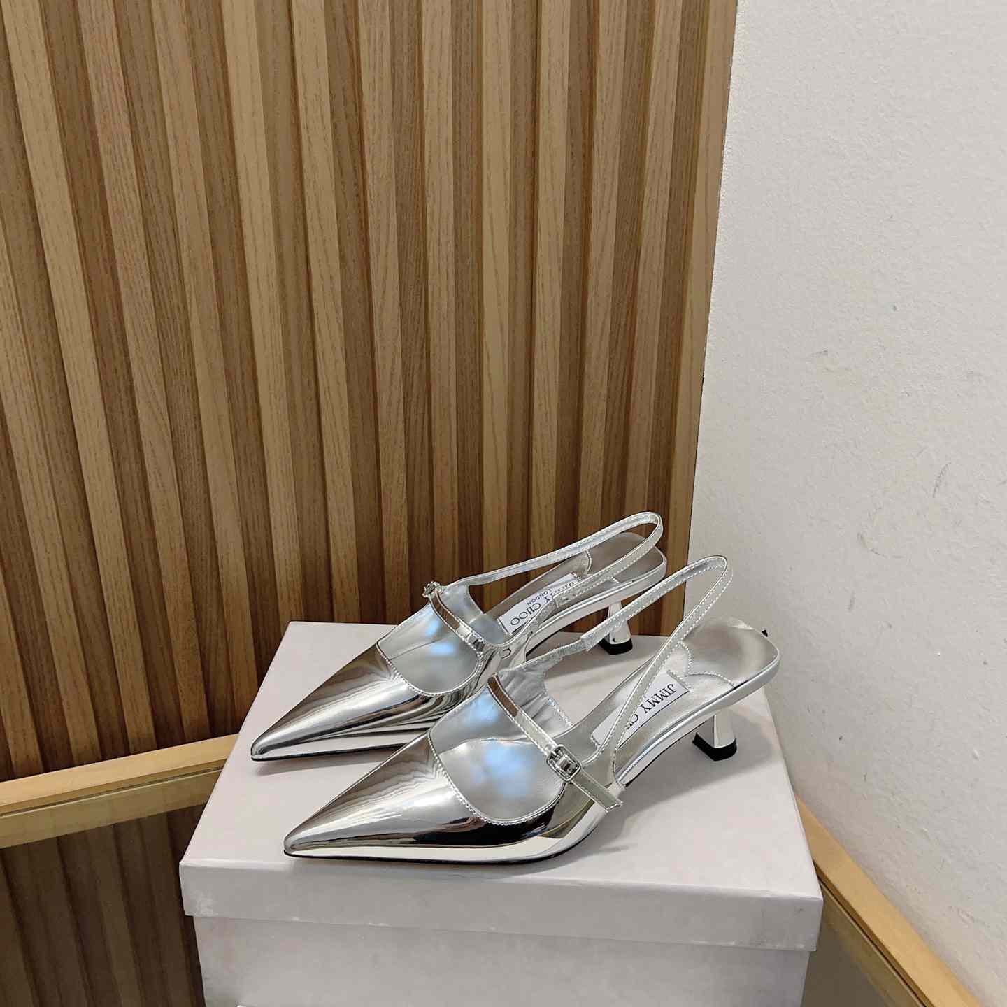 Jimmy Choo Didi 45 Silver Liquid Metal Leather Pointed Pumps - EUR FASHION