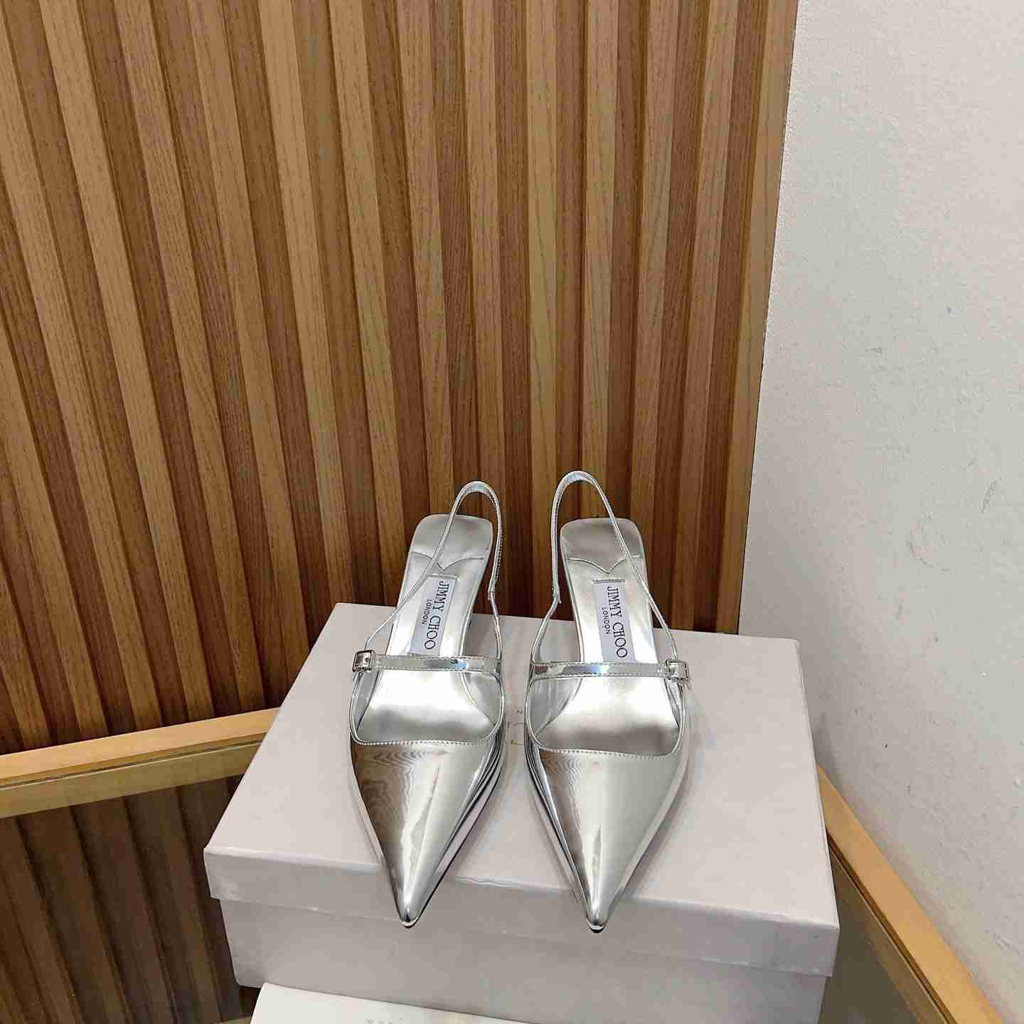 Jimmy Choo Didi 45 Silver Liquid Metal Leather Pointed Pumps - EUR FASHION