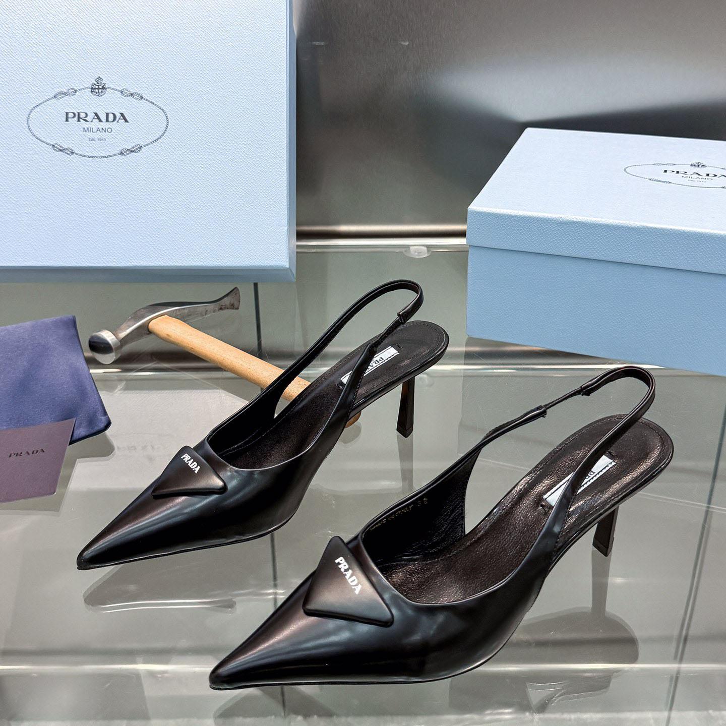 Prada Brushed Leather Slingback Pumps - EUR FASHION