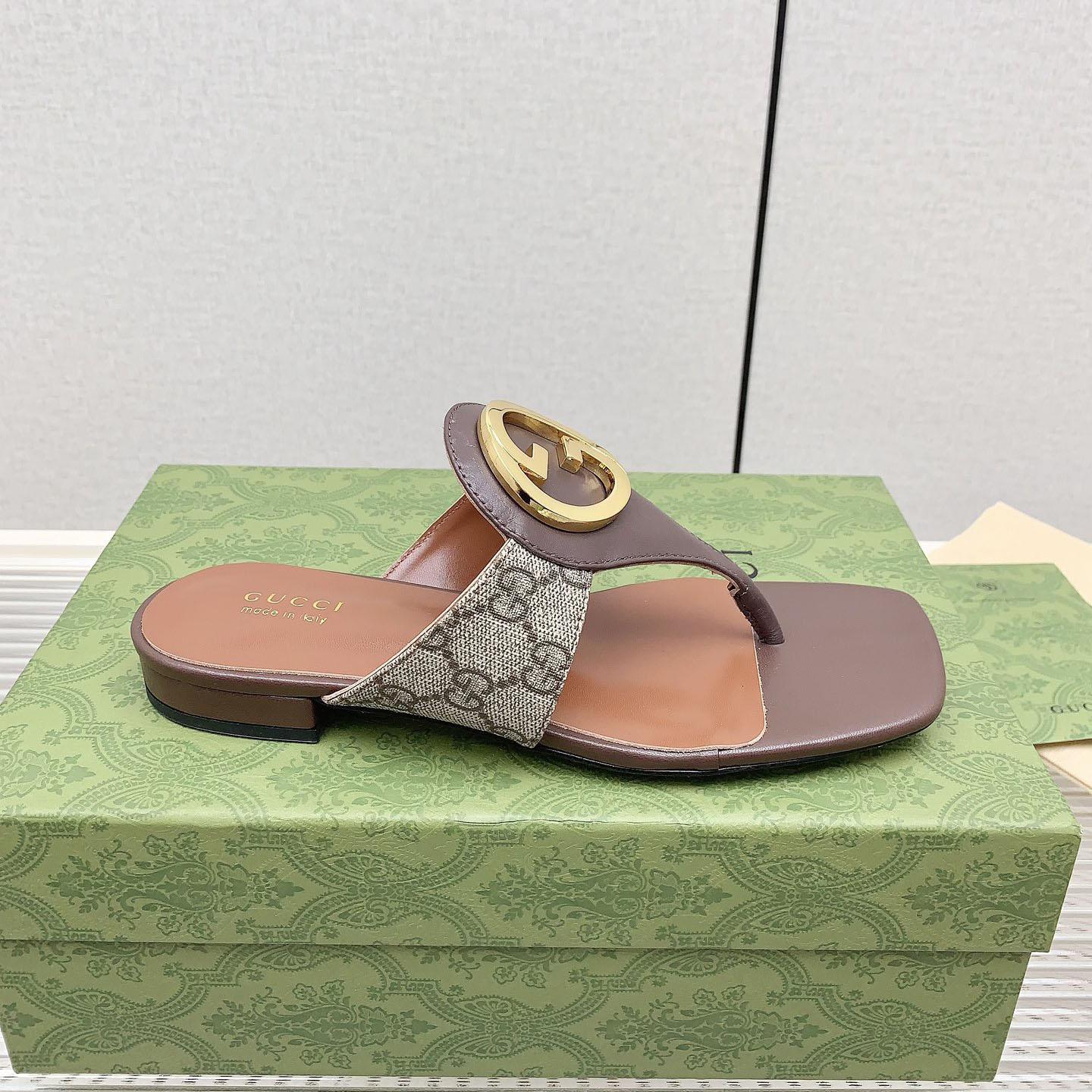 Gucci Brown Womens Blondie Thong Sandal - EUR FASHION