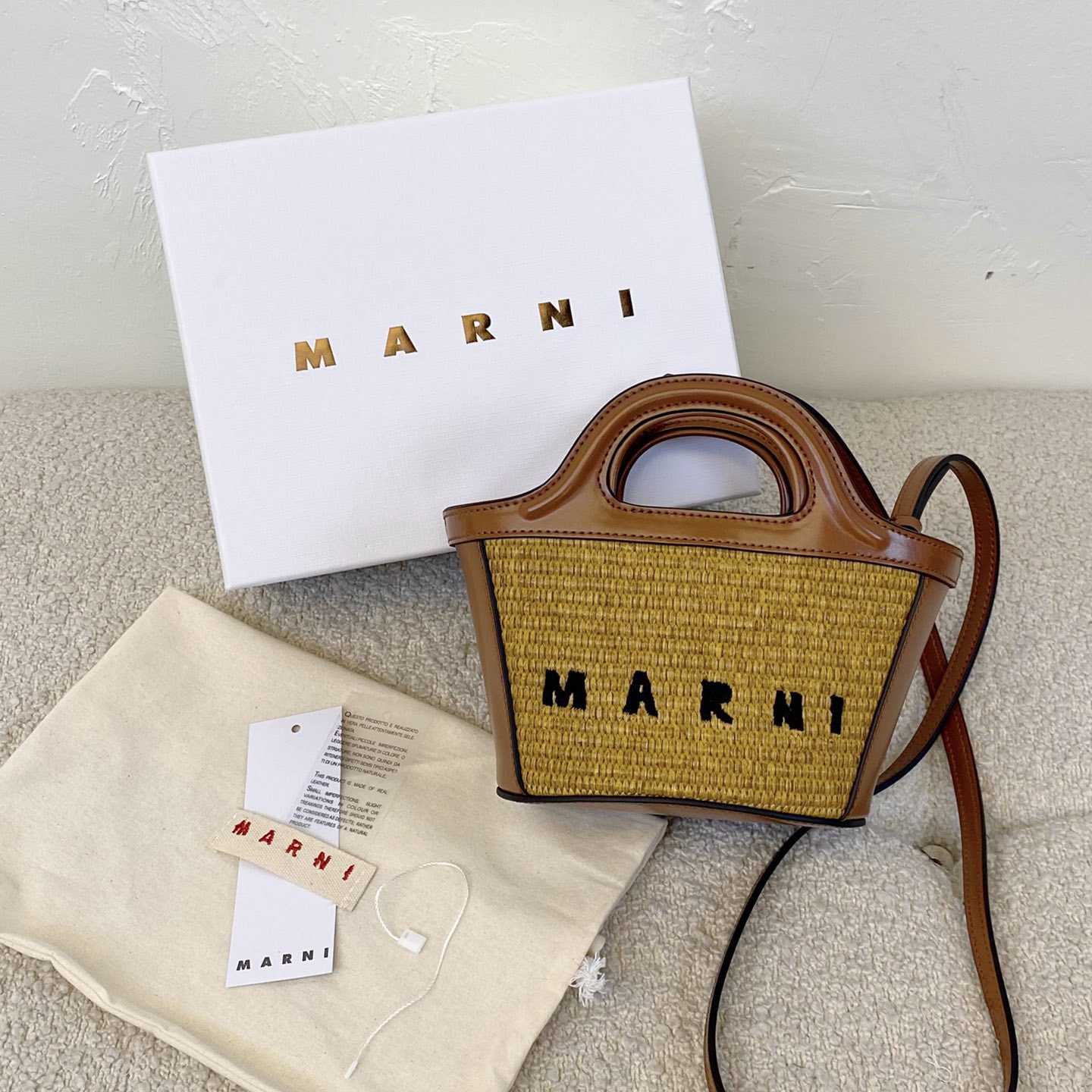 Marni Tropicalia Micro Bag In Brown Leather And Raffia-effect Fabric - EUR FASHION