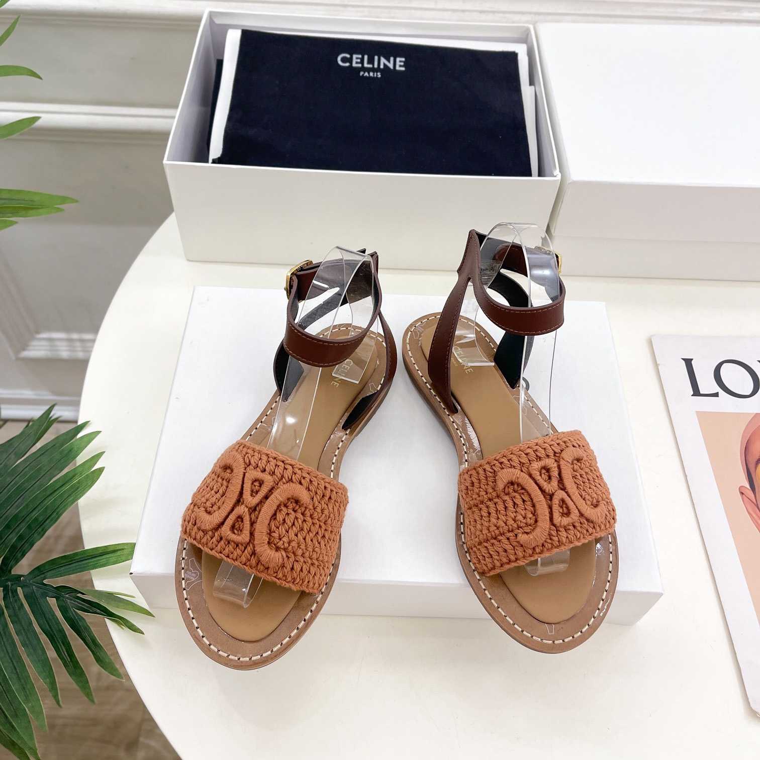 Celine Lympia Sandal In Triomphe Maccrame Cotton & Calfskin - EUR FASHION