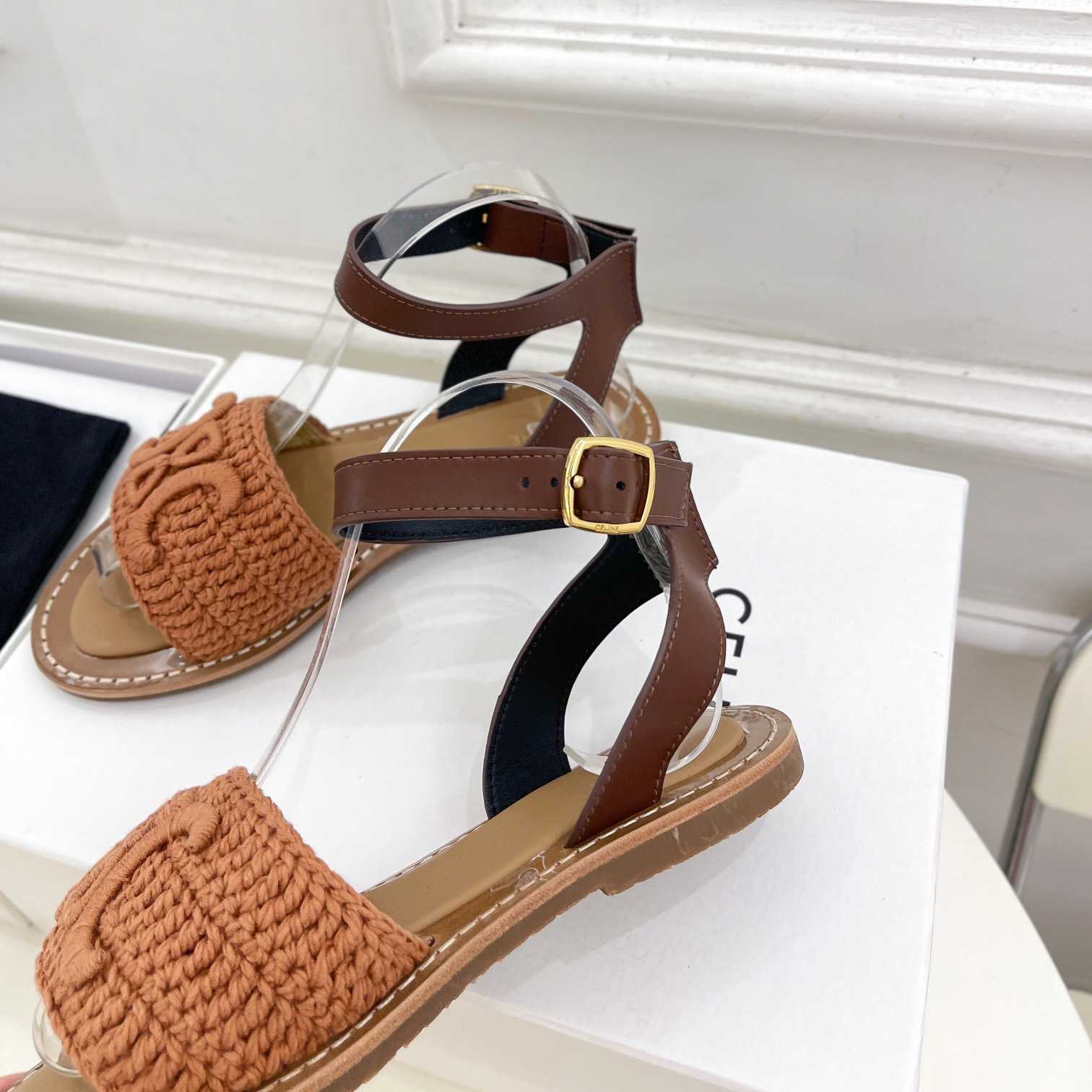 Celine Lympia Sandal In Triomphe Maccrame Cotton & Calfskin - EUR FASHION