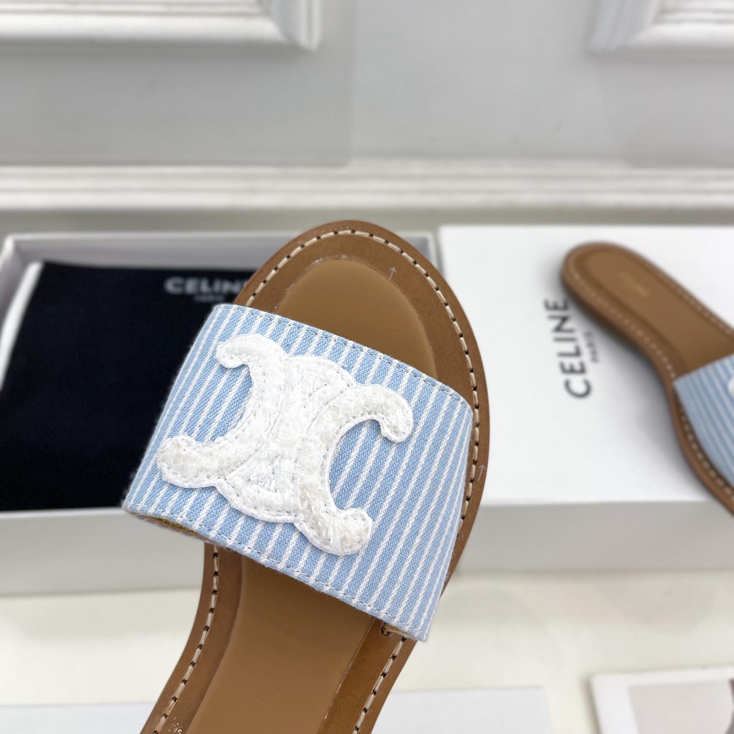 Celine Lympia Mule In Oshkosh Canvas Off White / Navy - EUR FASHION