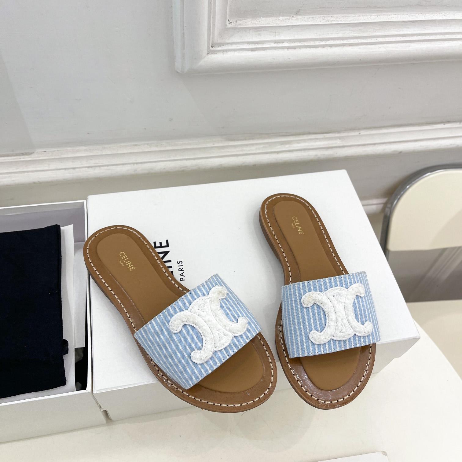 Celine Lympia Mule In Oshkosh Canvas Off White / Navy - EUR FASHION