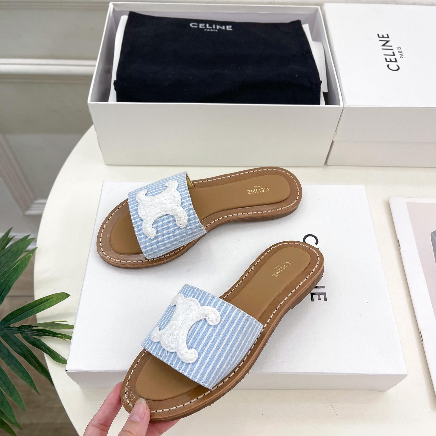 Celine Lympia Mule In Oshkosh Canvas Off White / Navy - EUR FASHION