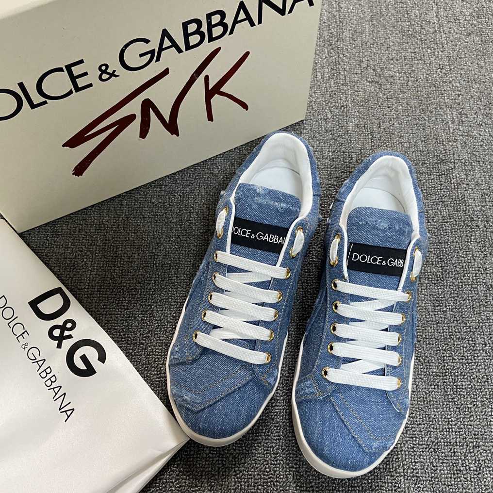 Dolce & Gabbana Portofino Denim Patchwork Trainers In Blue - EUR FASHION