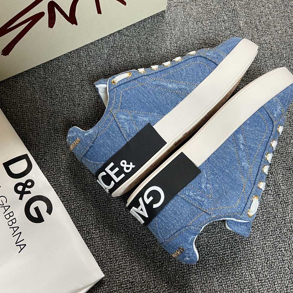 Dolce & Gabbana Portofino Denim Patchwork Trainers In Blue - EUR FASHION