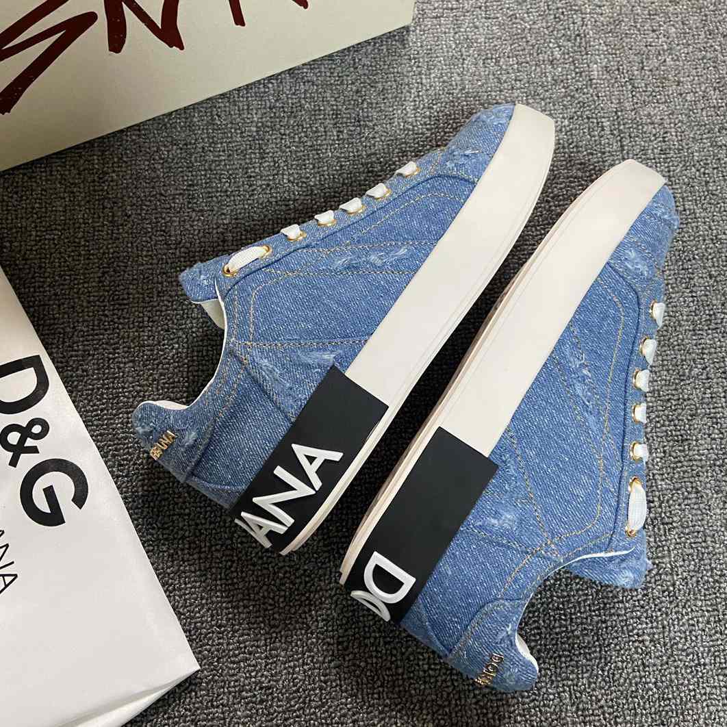 Dolce & Gabbana Portofino Denim Patchwork Trainers In Blue - EUR FASHION